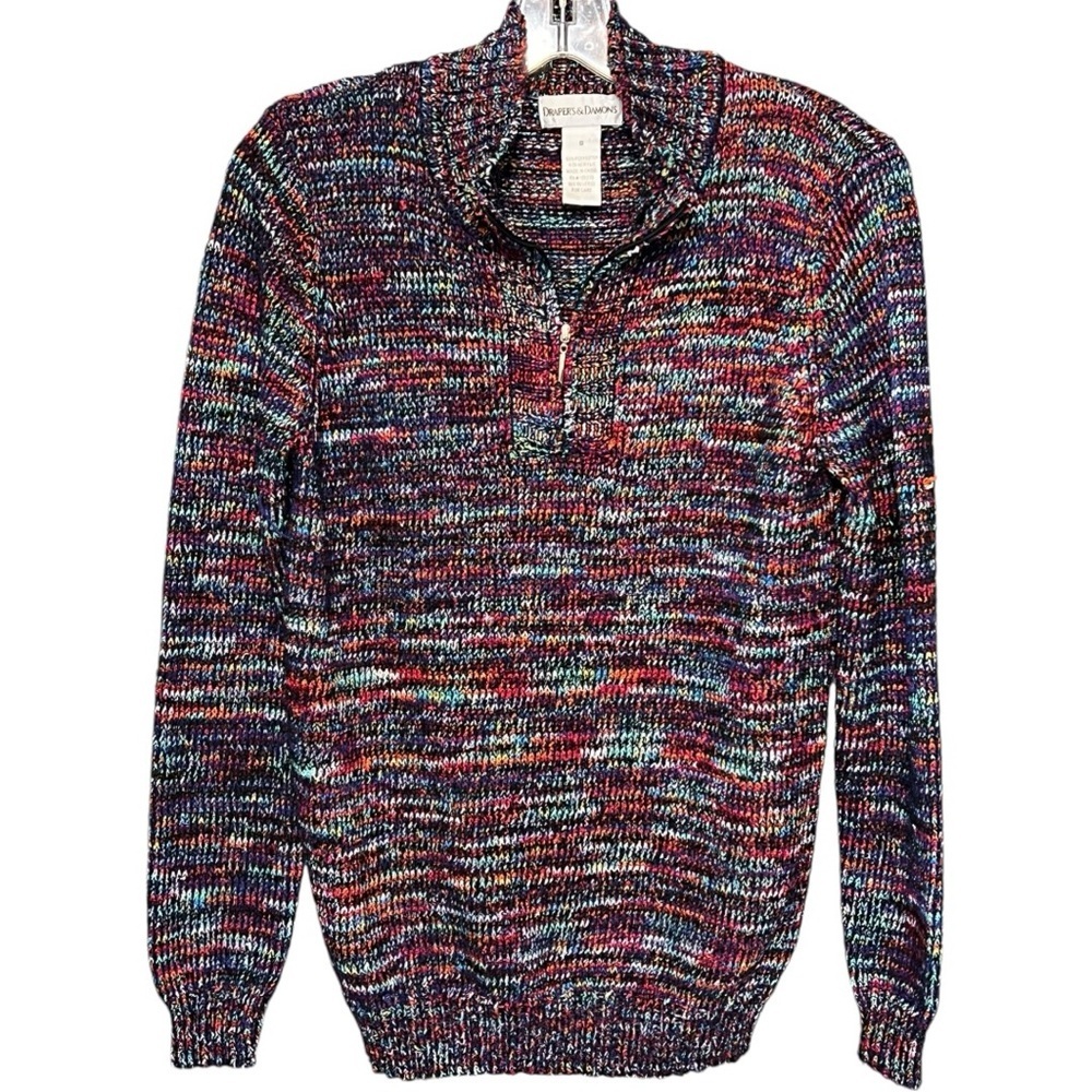 Draper James Quarter Zip MultiColored Marled Knit Sweater Women’s Size 8